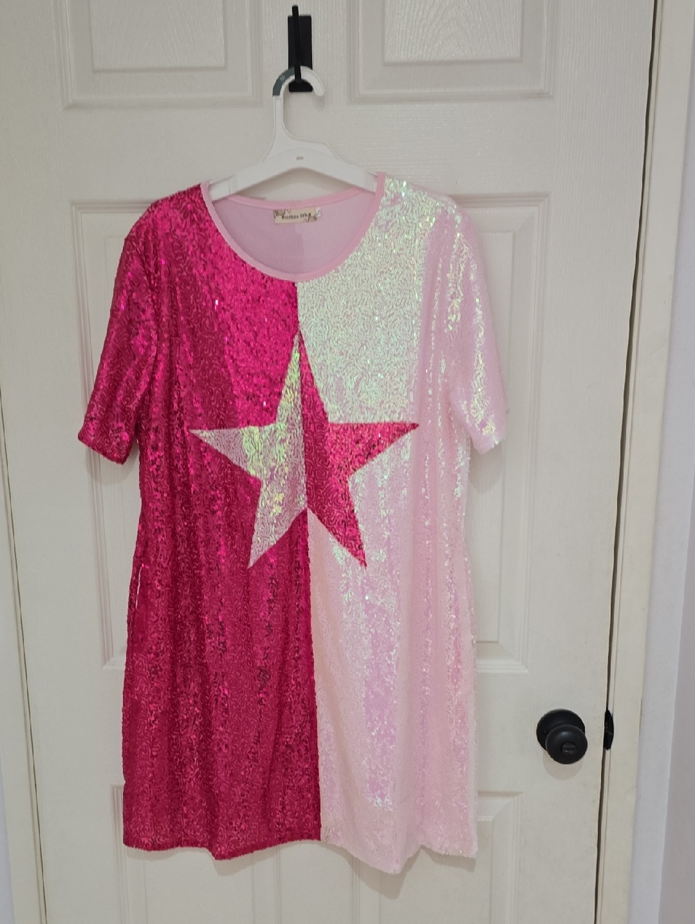Sequin Star Half-and-Half Tunic Dress in Hot Pink & Light Pink Nwot